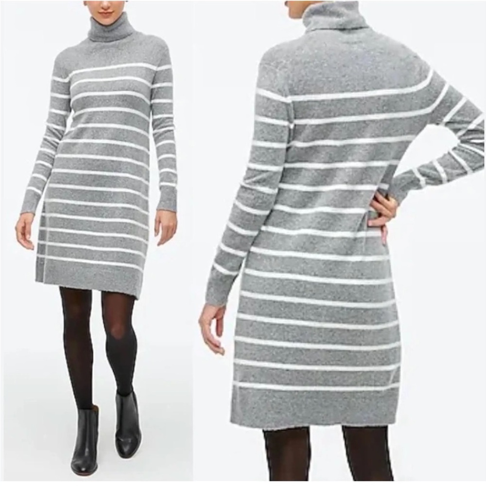 J.Crew Factory Gray White Striped Soft Acrylic Wool Sweater Dress - Size Medium